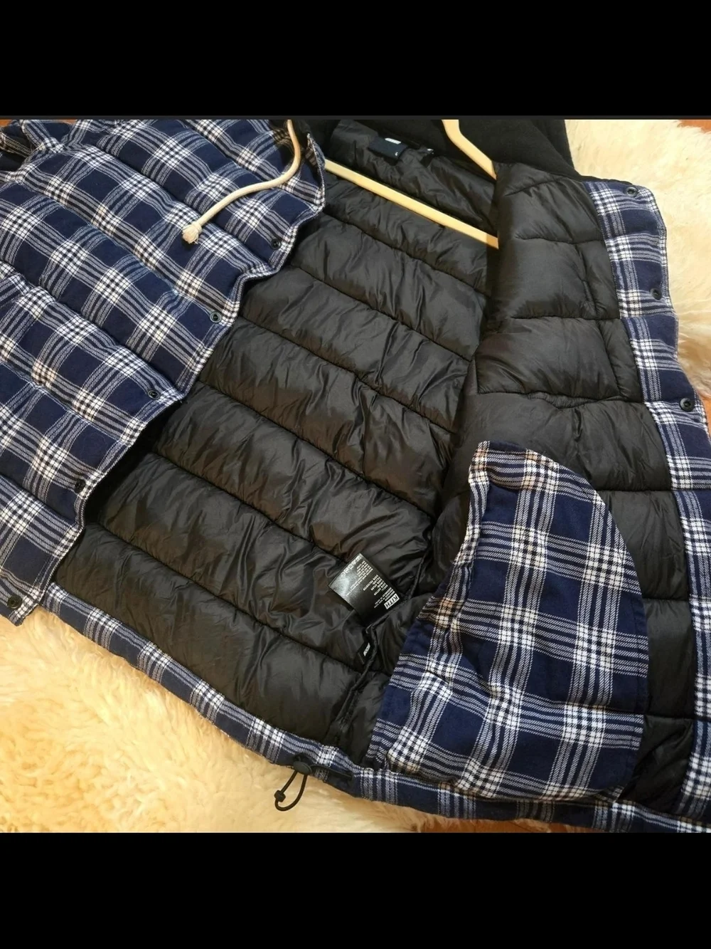 Kith quilted Plaid Puffer Jacket w/ Hood Layered Style Button Front Size L - Picture 8 of 8